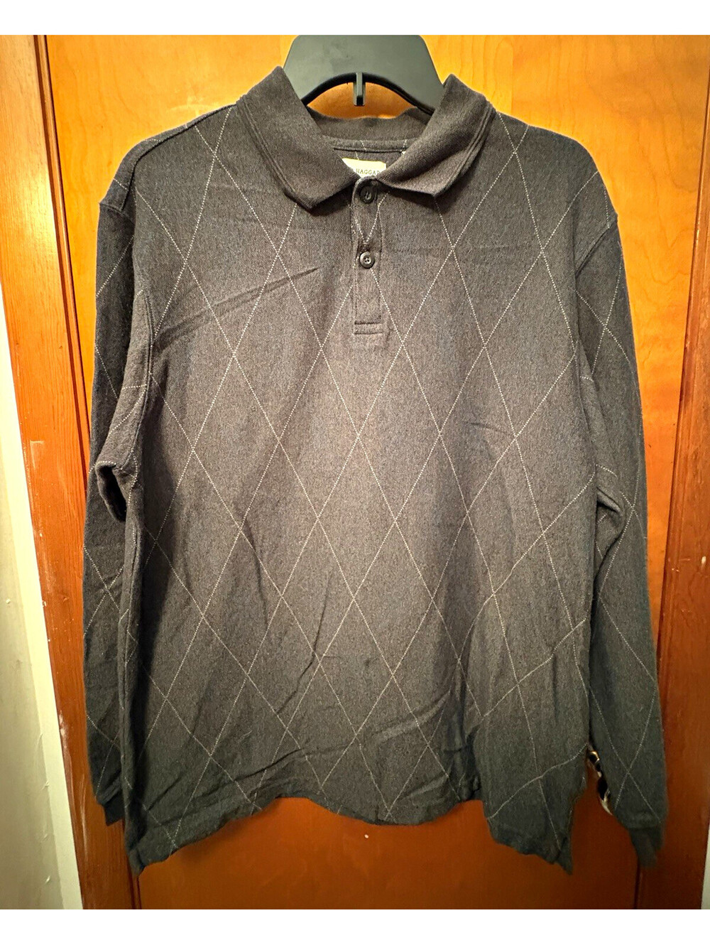 Haggar Men’s Long Sleeve Argyle Polo Shirt Medium Gray